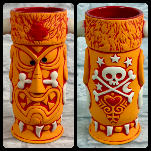 Derek Yaniger Witch Doctor 3rd Ed Tiki Farm Tiki Mug Volcanic Orange Red... - $74.24