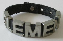 Black Leather Silver Lettered ELEMENT Bracelet 9&quot; Long - £23.36 GBP