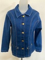 Paparazzi sz L/XL Blue Denim Jean Jacket Gold Button Down Stretch Coat - £19.77 GBP