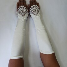 Sexy Women's Nylon Spandex Blend Fingerless Stretch Cream Gloves - One Size image 5