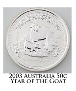 2003 Anno Lunare Del Capra Australiano Tondo 1/2 Oz 999 Argento BU Condi... - $150.17 CAD