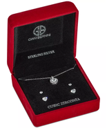 3-Pc. Set Cubic Zirconia Heart Halo Pendant Necklace &amp; Two Pair Solitair... - £51.17 GBP