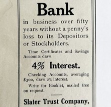 1906 Slater Trust Company Advertisement Banking Rhode Island 5.25 x 3.25&quot; - $9.99