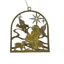Vintage Brass 3D Retro Drummer Boy With Sheep And Doves Christmas Ornament - £11.29 GBP