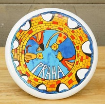 Colorful Round Enamel Sign Decor Czech Republic Prague Cats &amp; Dogs on Br... - $19.79