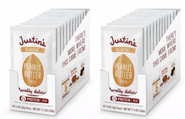 2x JUSTIN'S Classic Gluten-Free Peanut Butter Spread Squeeze Packs, (10 ... - $22.76