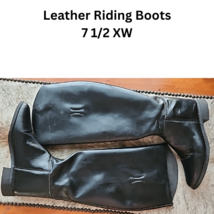 Tall Leather Black Horse Equestrian Riding Boots Size 7 1/2 Extra Wide USED - £55.74 GBP