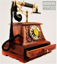 Antique Brass Victorian Rotary Dial Telephone Maharaja Wooden Phone Home... - £90.80 GBP