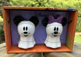 Disney Mickey &amp; Minnie Mouse Ghost Shaped Salt And Pepper Shakers Hallow... - £23.17 GBP