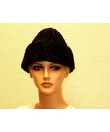 Vintage Black Persian Quilted Lamb Hat, Russian Military Style, Medium, ... - $48.95