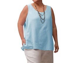 On The Plus Side crinkle cotton sleeveless top - plus in Robins Egg - size 1X - £40.70 GBP