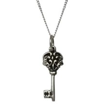 Tiny Skeleton Key Fine Sterling Silver Pendant on Thin Link 18&quot; 925 Femme Metale - £54.23 GBP