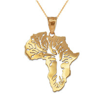 Yellow Gold Africa Tree of Life Pendant Necklace - £144.66 GBP+