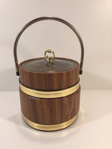 Vintage Gold and Wood Look Ice Bucket With Lid - £11.70 GBP