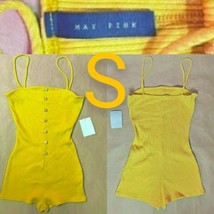 Mustard Yellow Cami Button Design Ribbed Romper   Size S - $22.44