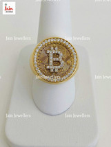 1.95 Ct IJ/SI1 Diamonds BITCOIN Crypto Currency Men&#39;s Ring 18Kt Yellow Real Gold - £2,945.94 GBP