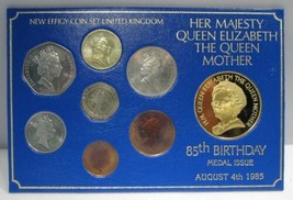 1985 Great Britain/UK Elizabeth II Type Coins &amp; Queen Mother Birthday MedalAM630 - £18.99 GBP