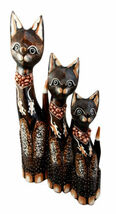 Balinese Wood Handicraft Gecko Tattoo Feline Cat Family Set of 3 Figurin... - $46.99
