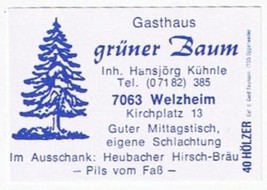 Matchbox Label Germany Gruner Inn Green Tree Welzheim - £0.73 GBP