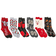 Horror Movie Villains Pennywise Jason, Freddy Kruger 6-Pack Crew Socks Multi-Co - £18.36 GBP