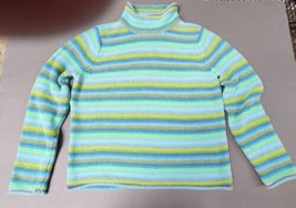 Liz Claiborne Stripe Pullover Sweater M Purple Green Blue Gray - $11.39