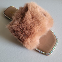 H2K ELEGANCE Tan Comfort Slides Sandals Open Toe Glitter Bling Ultra Cus... - $14.00
