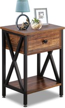 Vecelo Modern Rustic Farmhouse End Accent Wood Wooden Side Tables, Retro Brown - £68.73 GBP