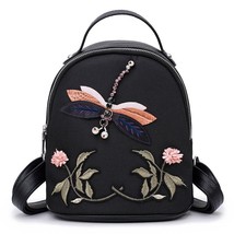 Vintage Oxford Flowers Dragonfly Embroidery Backpack - £29.82 GBP