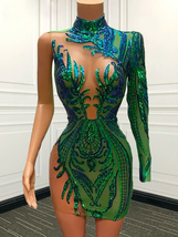 Emerald Green Prom Dresses Mini Dresses High Neck Sparkly Birthday Party... - $168.00