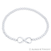 Infinity Symbol Figure 8 Charm Ball Bead Stretch Bracelet in 925 Sterling Silver - $45.99