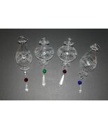 Hand Blown Clear Etched Glass Ornaments with Faceted Rhinestones &amp; Dangl... - $1,781.22 MXN