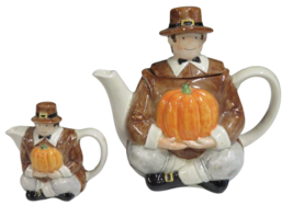 Otagiri Japan Ceramic Hand Painted Pilgrim Teapot and Creamer Vintage - $49.45