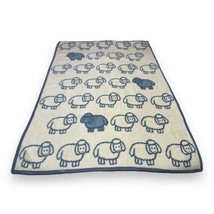 Vtg Vuteks Crown Crafts Sheep Reversible Acrylic Throw Blanket Blue Ivory 55x76” - £139.72 GBP