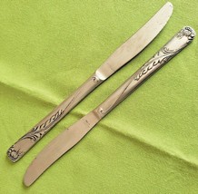 2 Dinner Knives N.S. Co. National Stainless NST105 Pattern Japan Floral Leaf - £4.57 GBP