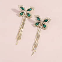 Green Crystal &amp; Cubic Zirconia 18K Gold-Plated Butterfly Tassel Drop Earrings - £11.82 GBP