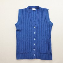 Vtg Hudson&#39;s Cardigan Sweater Vest Woman&#39;s S Navy Blue Jumper Open Cable  Knit - £16.72 GBP