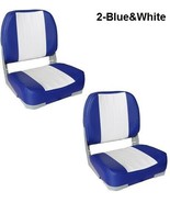 Boat Seats 2 Low Back Blue &amp; White Marine Grade Vinyl UV Treated Upholst... - $136.59