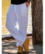 size L, White blown summer men&#39;s muslin pants. 100% cotton. Vacation pants - $70.00