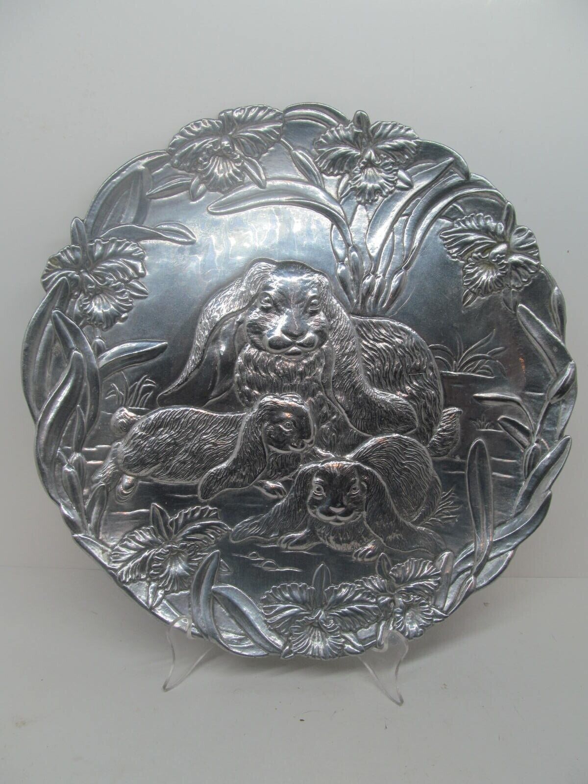 Primary image for Arthur Court 1994 Round 12 1/4" Metal Bunny Rabbits Serving Tray GUC