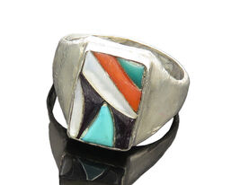 R&amp;GT ZUNI 925 Silver  Vintage Mother Of Pearl Cocktail Ring Sz 12.5  RG1... - $207.56