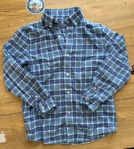 Vineyard Vines Boys Whale Shirt Button Front Cotton Flannel Plaid Blue Pink - S - £15.81 GBP