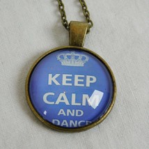 Keep Calm and Dance Purple Bronze Tone Cabochon Pendant Chain Necklace Round - £2.35 GBP