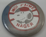 Moi J&#39;aime Nager Pinback French Francais Gray 2.5&quot; Vintage Pin Button - $2.91