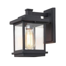 Square 1-Light Black Outdoor Wall Lantern Sconce with Clear Glass Shade - $59.99