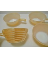 FIRE KING Anchor Hocking Vtg set of 4 Peach Lustre Glass Bowls with Hand... - £39.27 GBP