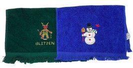 Christmas Santa Reindeer Snowman Small Hand Towels Green Blue 1978 Grand... - $21.89