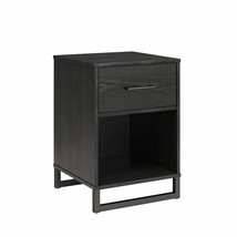 Modern 1-Drawer Bedroom Nightstand in Rustic Black Wood Finish with Metal Legs - $244.69