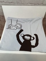 Pottery Barn Kids Blanket Monkey See Monkey Do Blue Brown Cotton Knit 30X40 Baby - £19.61 GBP