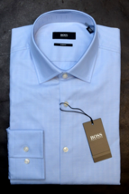 Hugo Boss Men&#39;s Jenno Slim Fit Pastel Blue Cotton Dress Shirt 38 15 - £52.17 GBP