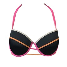 Victoria&#39;s Secret Bikini Top Swim Women Size 36D Black Pink Stretch Halt... - $13.05